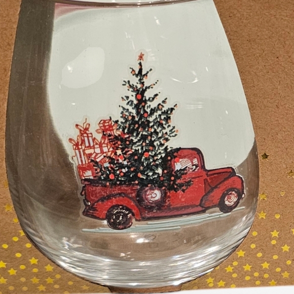 Set of 2 Stemless Wine Glasses Red Vintage Truck 16 FL OZ - Picture 3 of 6